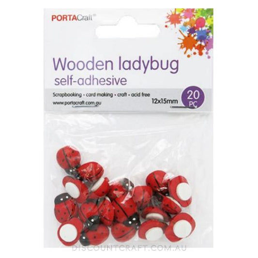 Wooden Ladybug Self-Adhesive 12x15mm 20pk