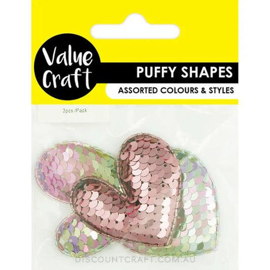 Puffy Shapes 3pk - Sequin Hearts