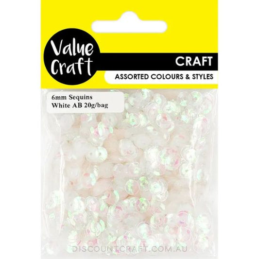 White AB Sequins 6mm 20g