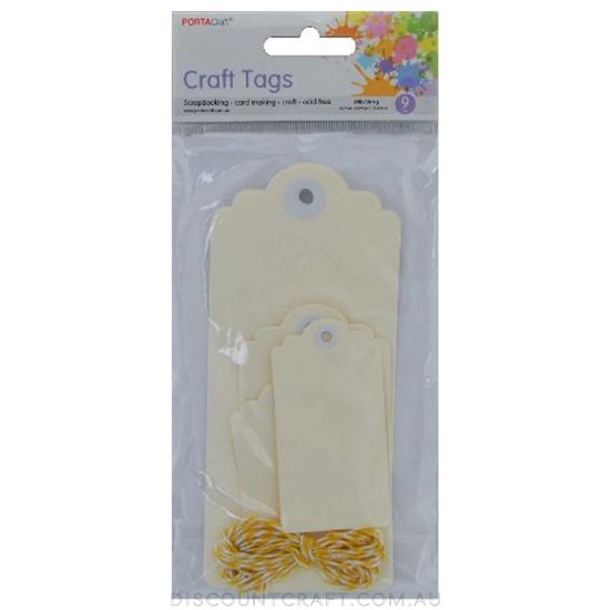 Tags with String 3 Sizes - Cream - Discount Craft