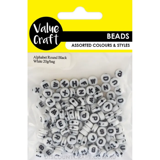 Alphabet Beads Round - Black & White 20g