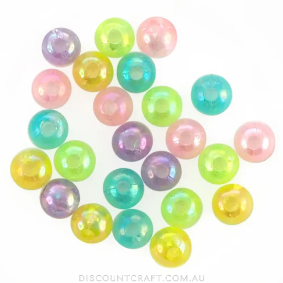 Plastic Beads Round 6mm Clear 25g - Assorted Colours