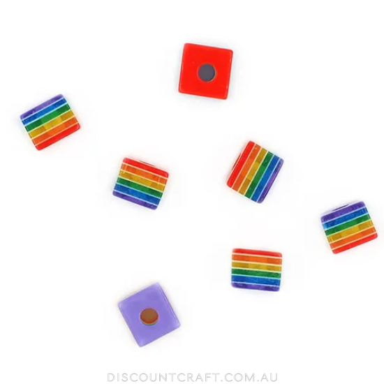 Square Rainbow Plastic Beads 8mm 30pk