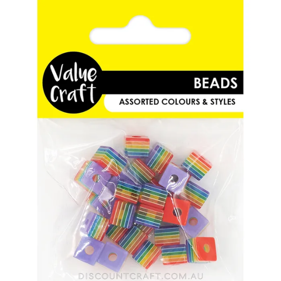 Square Rainbow Plastic Beads 8mm 30pk