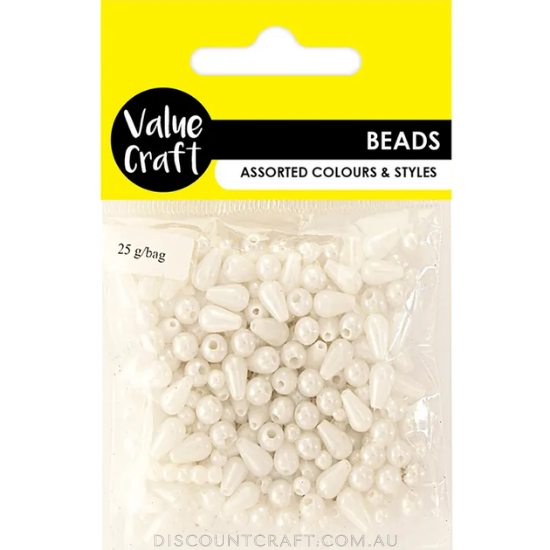 Pearl Drops Beads - 25g - White