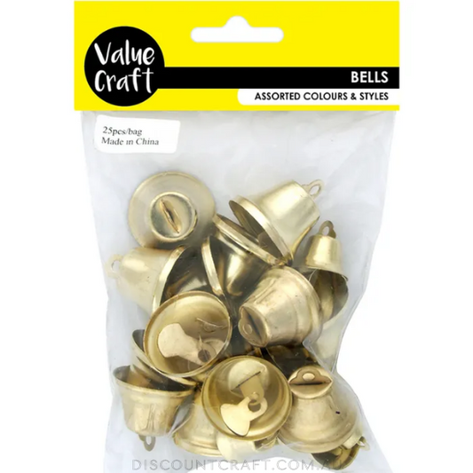 Jingle Bells - Assorted Sizes 25pk - Gold