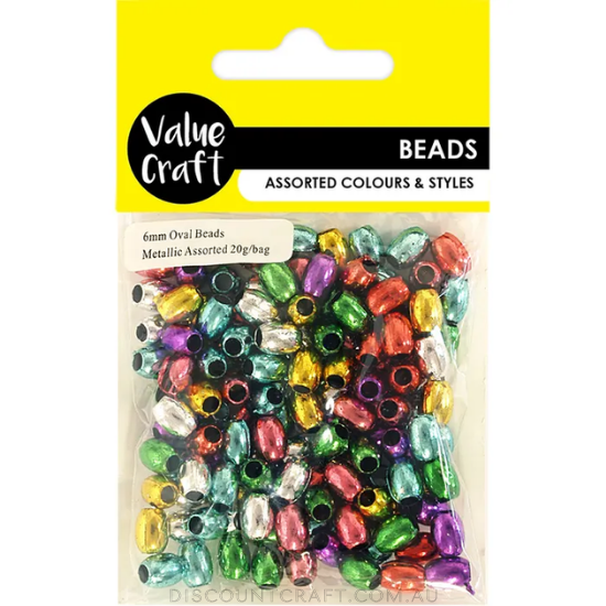Metallic Oval Beads 6mm 20g Assorted Colours