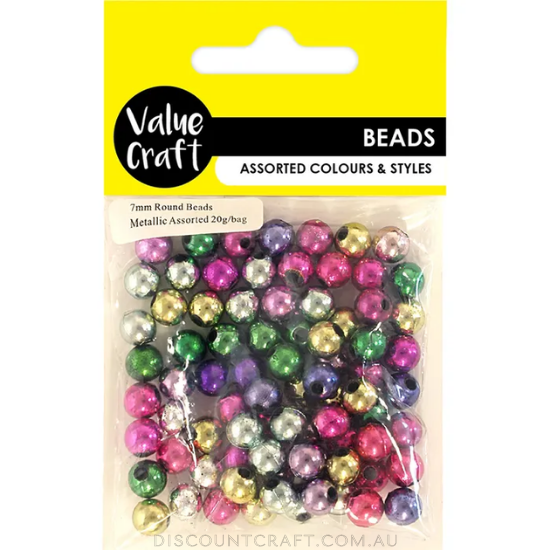 Metallic Round Beads 7mm 20g - Assorted Colours