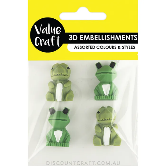 Dino & Frog Resin Embellishments 4pk