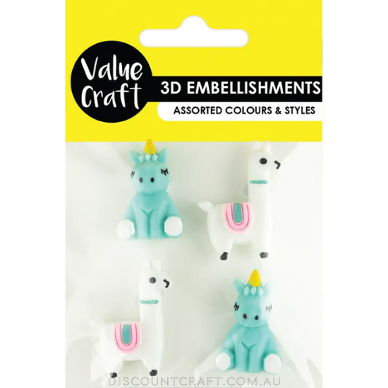 Unicorn & Llama Resin Embellishments 4pk