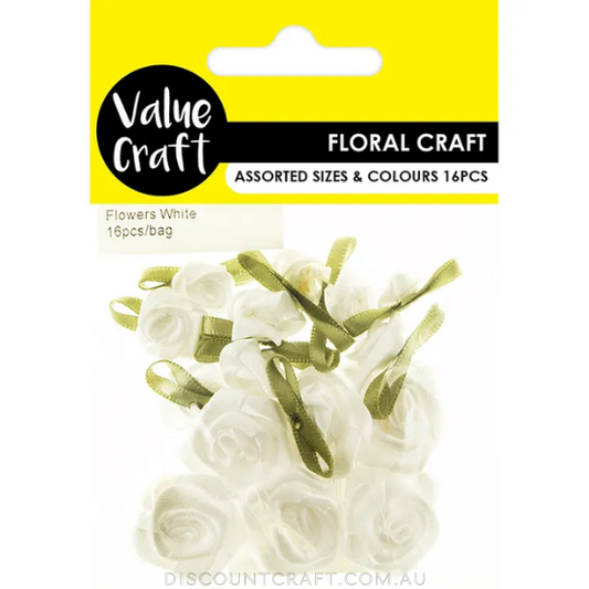 Ribbon Flowers Assorted Sizes 16pk - White