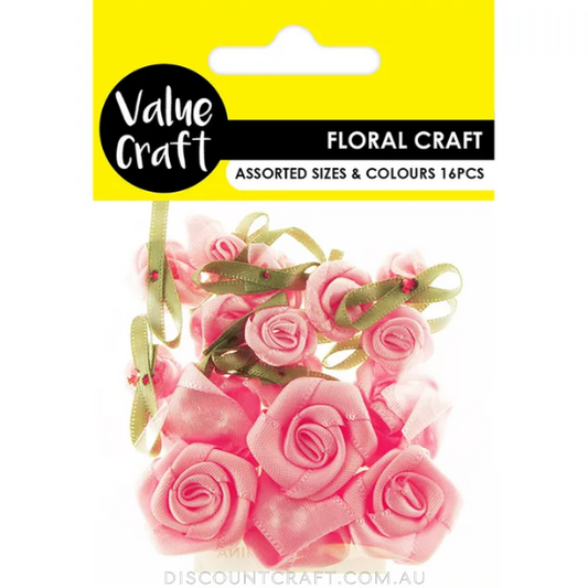 Ribbon Flowers Assorted Sizes 16pk - Icy Pink