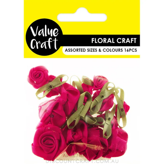 Ribbon Flowers Assorted Sizes 16pk - Hot Pink