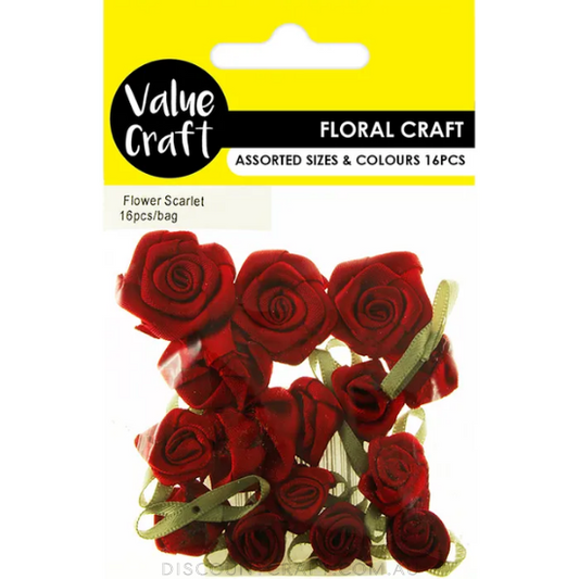 Ribbon Flowers Assorted Sizes 16pk - Scarlet