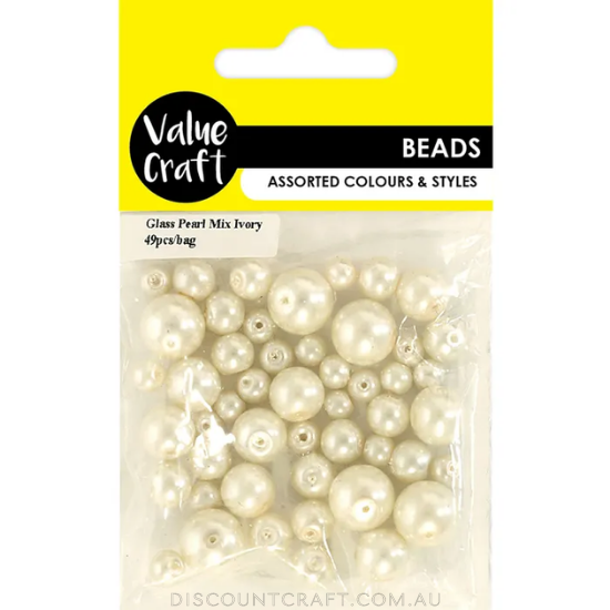 Glass Pearl Beads - Assorted Sizes 49pk - Ivory