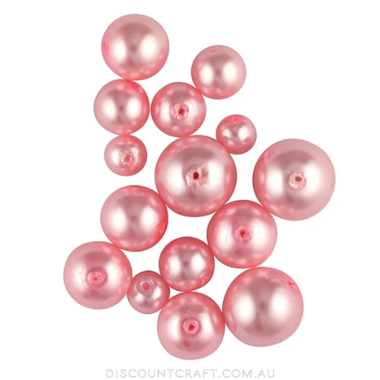 Glass Pearl Beads - Assorted Sizes 49pk - Soft Pink