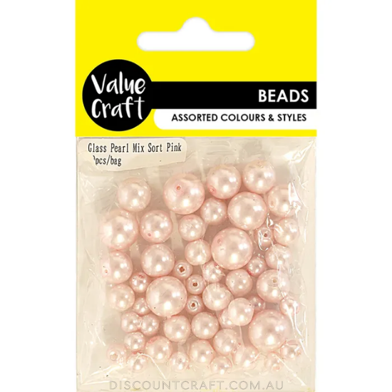 Glass Pearl Beads - Assorted Sizes 49pk - Soft Pink