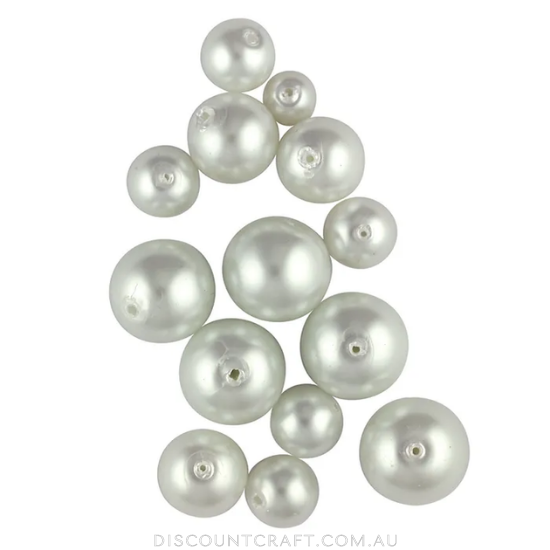 Glass Pearl Beads - Assorted Sizes 49pk -White
