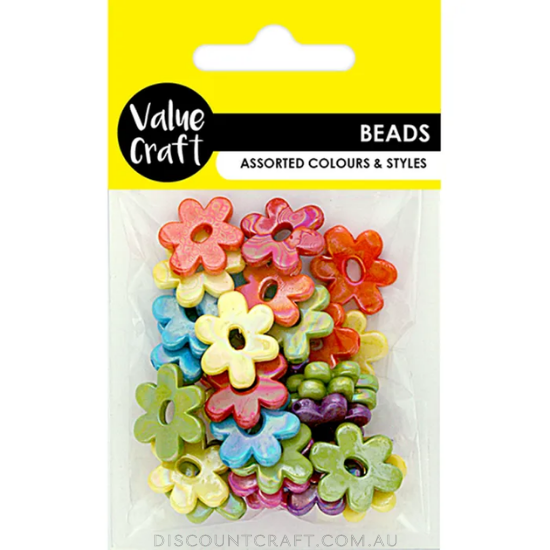 Plastic Flower Beads - 25g 20mm Assorted Colours