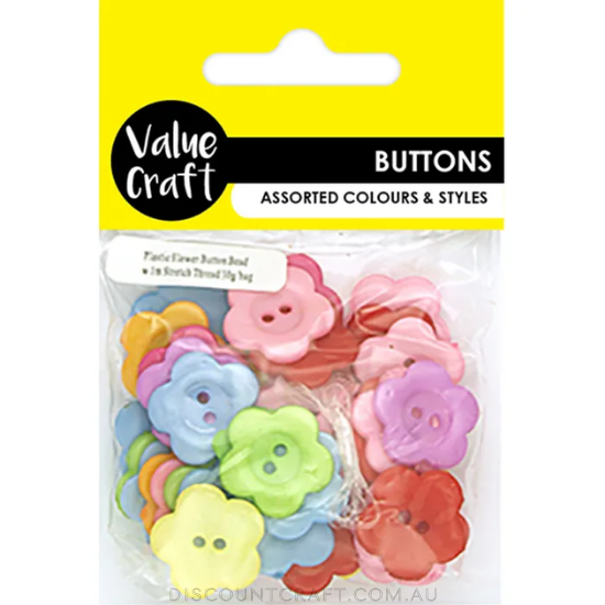 Flower Button Beads with Thread 30g - Assorted Colours