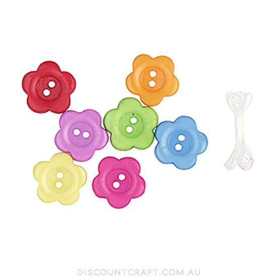 Flower Button Beads with Thread 30g - Assorted Colours