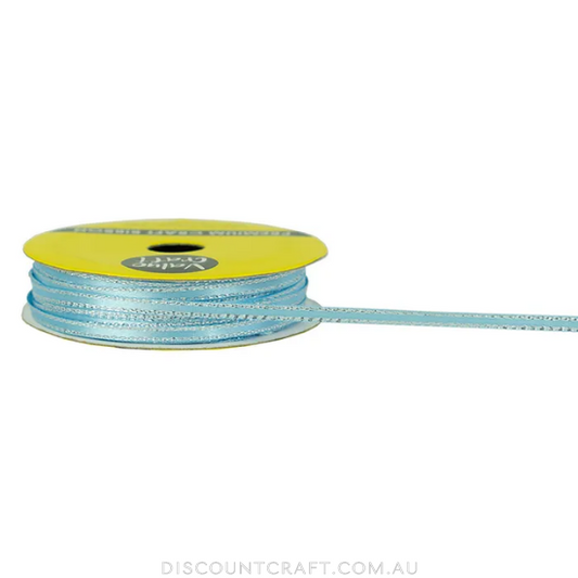 Polyester Satin Ribbon with Silver Edging 3mm 10m - Baby Blue