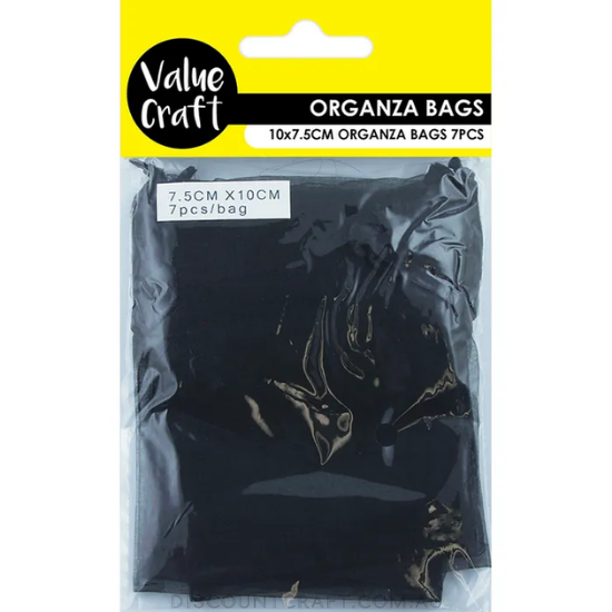 Mini Organza Bags 7pk- 10cm x 7.5cm - Black