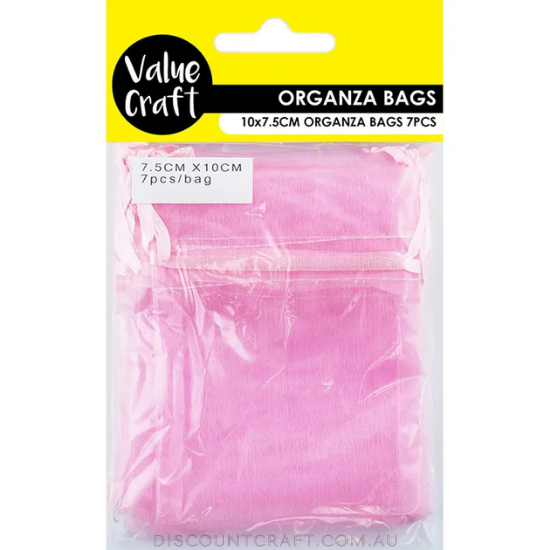 Mini Organza Bags 7pk- 10cm x 7.5cm - Baby Pink