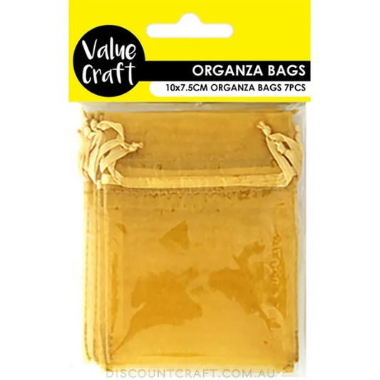 Mini Organza Bags 7pk- 10cm x 7.5cm - Mustard