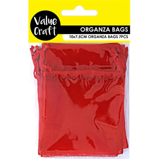 Mini Organza Bags 7pk- 10cm x 7.5cm - Red