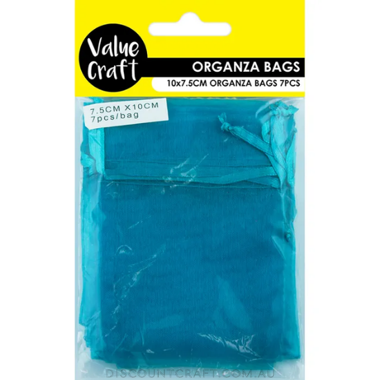 Mini Organza Bags 7pk- 10cm x 7.5cm - Turquoise