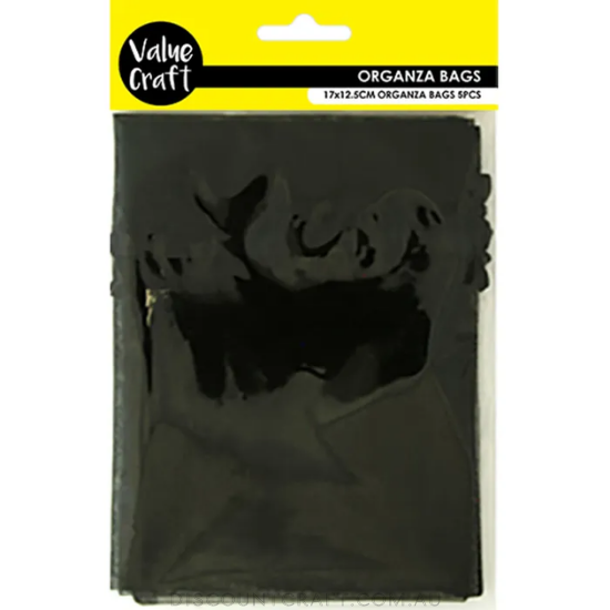 Small Organza Bags 5pk- 17cm x 12.5cm - Black