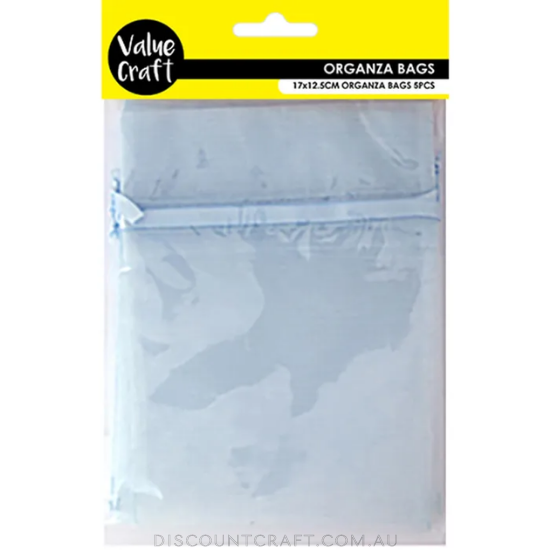 Small Organza Bags 5pk- 17cm x 12.5cm - Blue