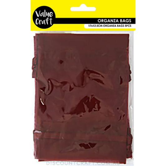 Small Organza Bags 5pk- 17cm x 12.5cm - Burgundy