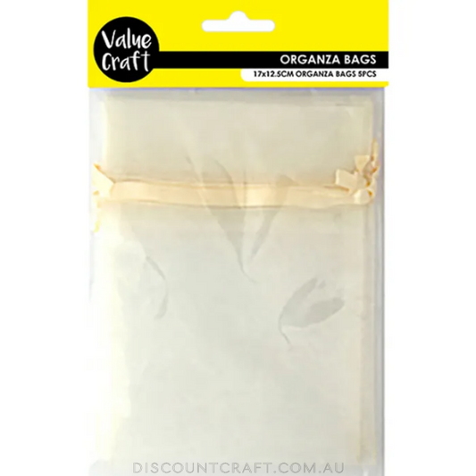 Small Organza Bags 5pk- 17cm x 12.5cm - Cream