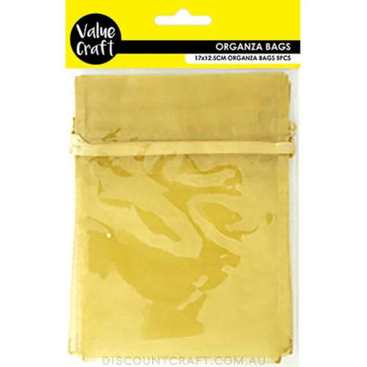 Small Organza Bags 5pk- 17cm x 12.5cm - Mustard