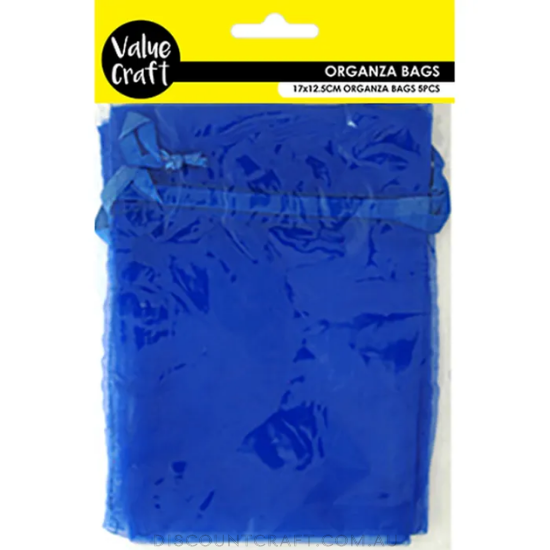 Small Organza Bags 5pk- 17cm x 12.5cm - Royal Blue