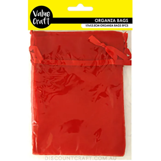 Small Organza Bags 5pk- 17cm x 12.5cm - Red