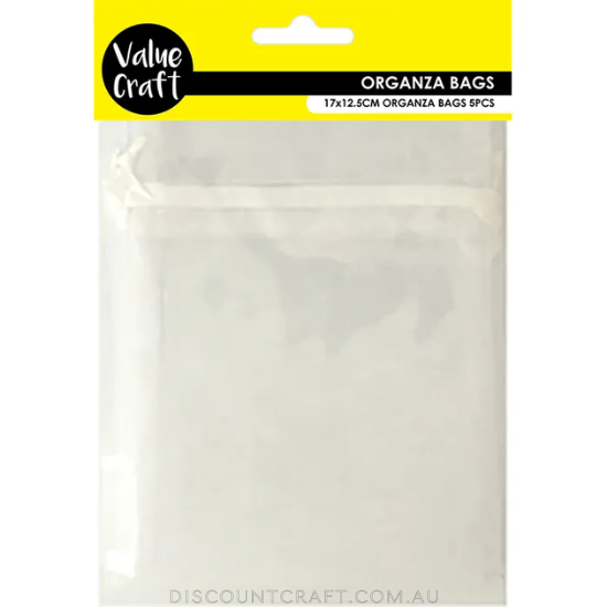 Small Organza Bags 5pk- 17cm x 12.5cm - White