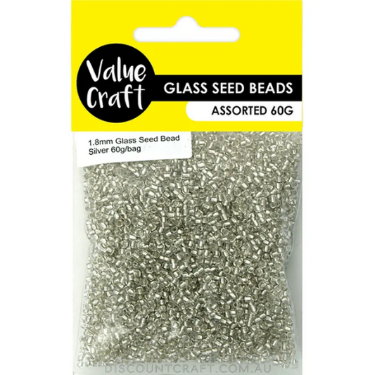 Glass Seed Beads 1.8mm 60g - Silver