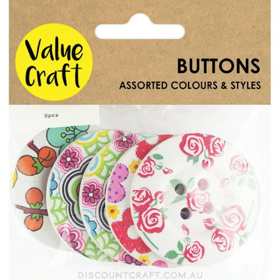 Buttons 5cm 5pk - Floral Assorted