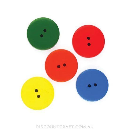 Buttons Wooden Round 30mm 10pk - Assorted Colours