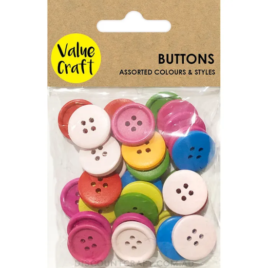 Buttons Wooden 2cm 20g- Assorted Colours