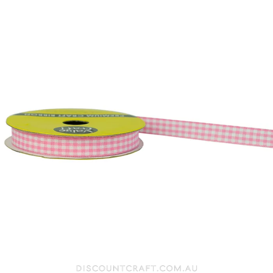 Gingham Ribbon 10mm 3m - Pink