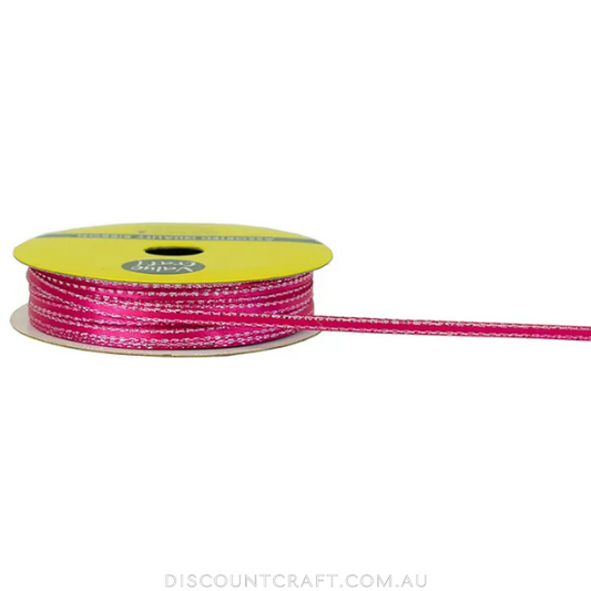 Polyester Satin Ribbon with Silver Edging 3mm 10m - Hot Pink