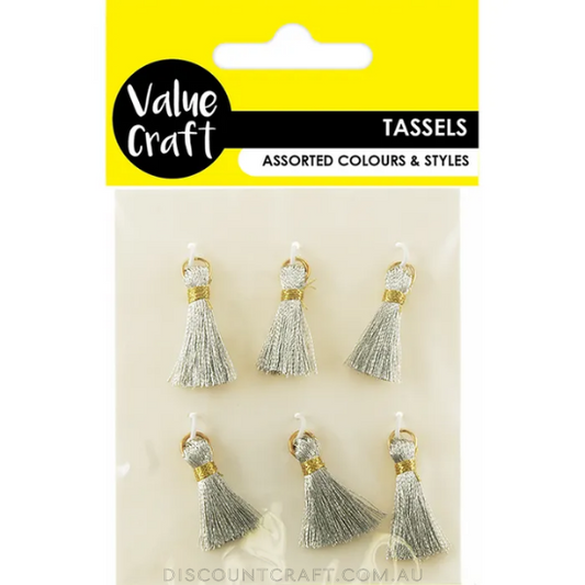 Tassels 2cm 6pk - Metallic Silver