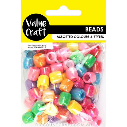 Pony Beads Large - Assorted Colours 50g