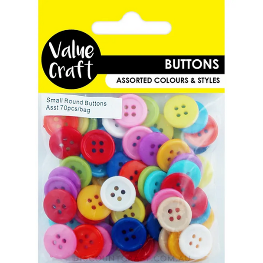 Buttons 1.5cm Small Round 70pk - Assorted Colours