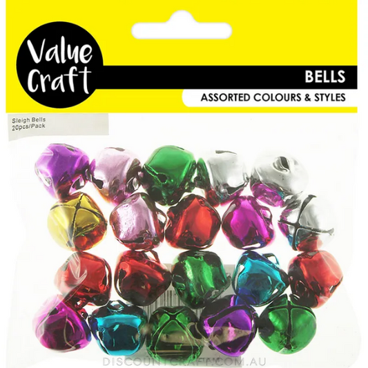 Sleigh Bells - 20mm Round 20pk - Bright Colours