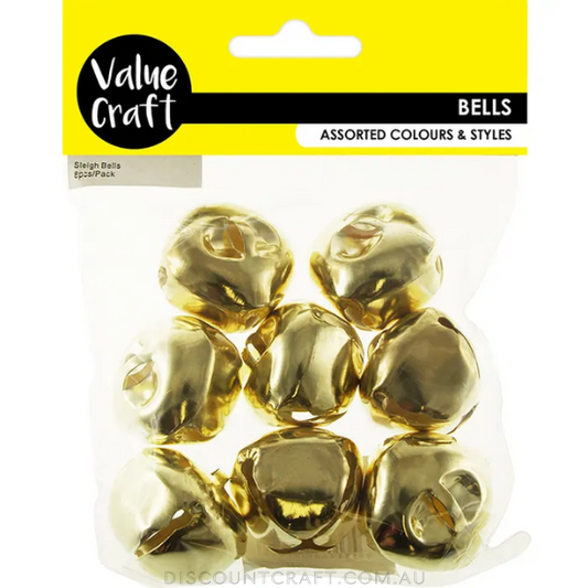 Sleigh Bells - Large 3.5cm 8pk - Gold